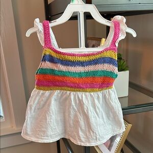 Mini Boden Multicolor Striped Crochet Top